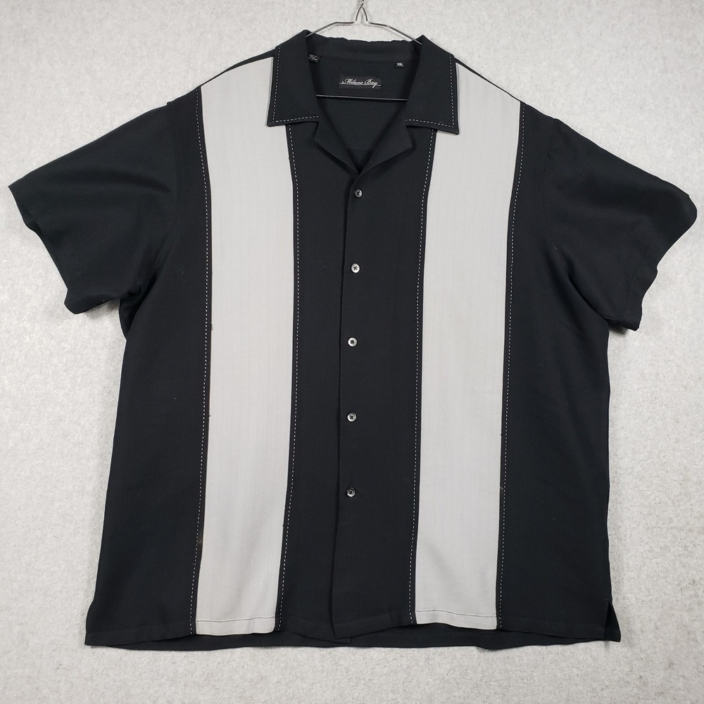 Milano Bay Mens Black Gray Bowling Shirt XXL Button Up Short‎ Sleeve Rockabilly